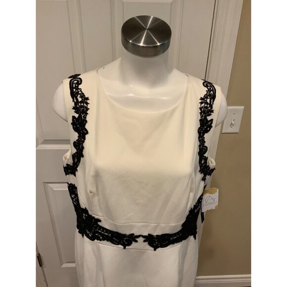 Tahari Arthur S. Levine White W/ Black Floral Applique Dress, Size 14, NWT! - Picture 2 of 6